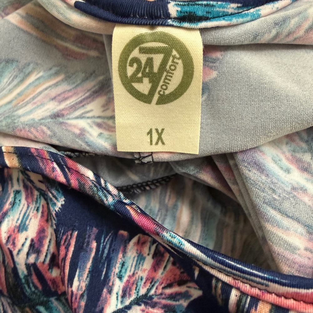 24Seven Comfort Maxi Dress 1X Beach Tropical Palm Coastal Resort Travel Lounge - Picture 6 of 7